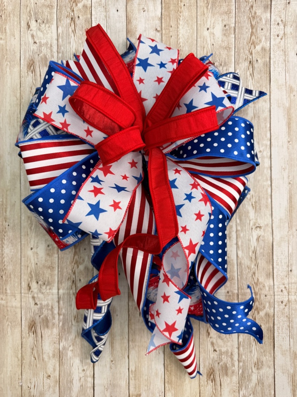 Patriotic Red, White & Blue Ribbon Bow - Unbranded